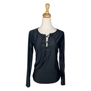 Long Sleeve Swim Shirt Rash Guard Black Size M